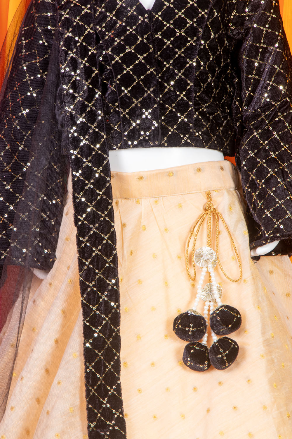 Wine and Off White Lehenga Set