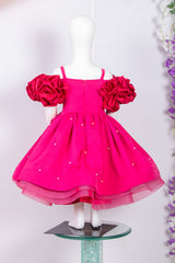 Magenta Pink Banana Crepe And Net Dress