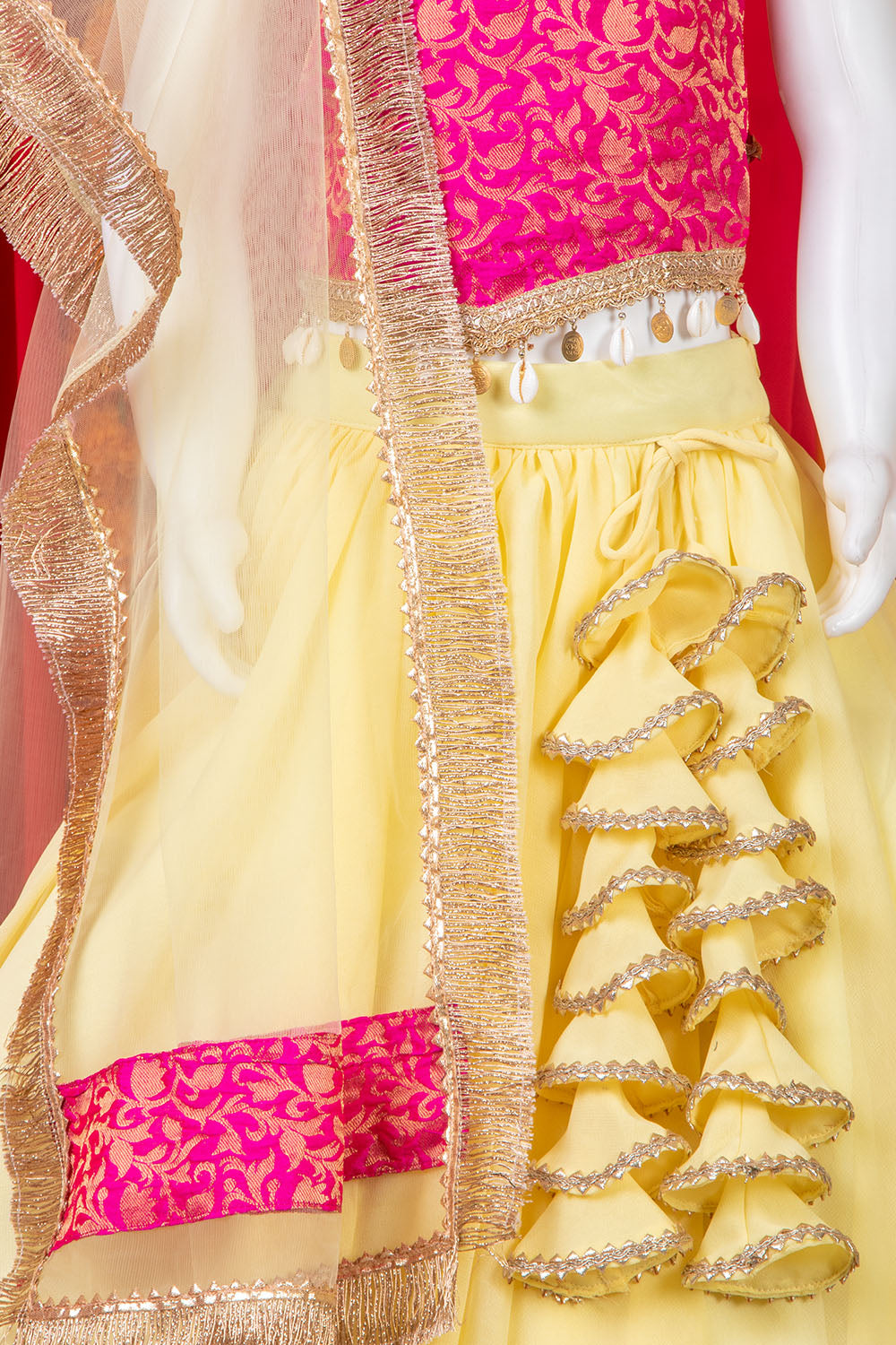 Lemon Yellow and Pink Lehenga