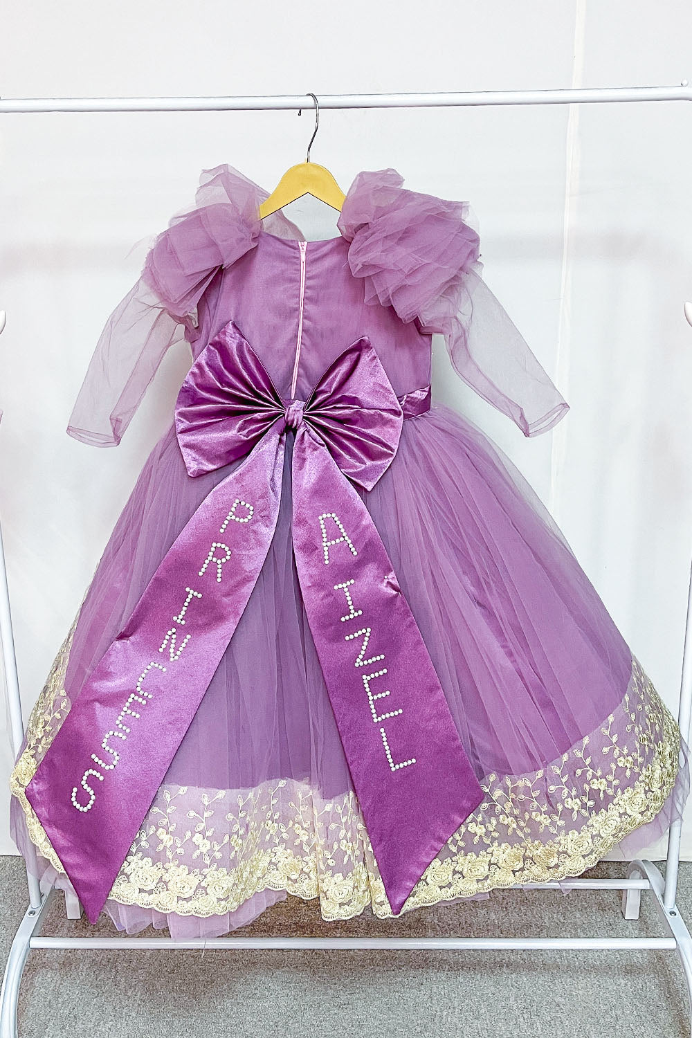 Engraved Back Bow Mauve Gown