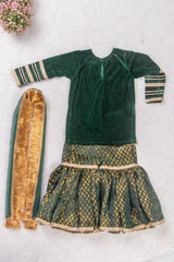 Bottle Green Velvet and Brocade Sharara Suit