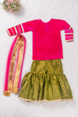 Mazenta and Green Velvet and Brocade Sharara Suit