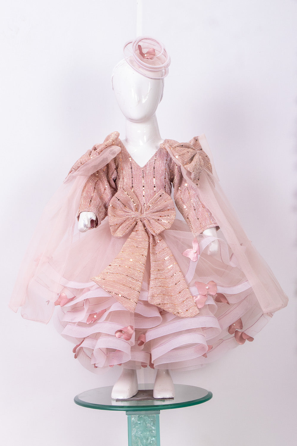 Nude Pink Shimmery Butterfly Dress with Trail