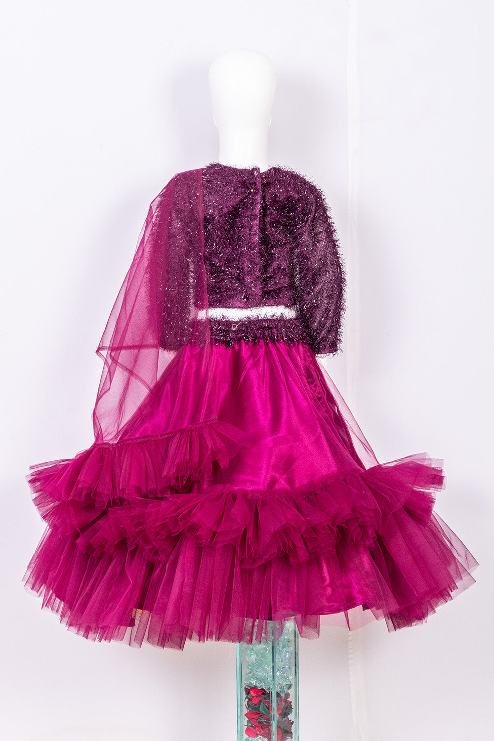 Wine Ruffled Lehenga
