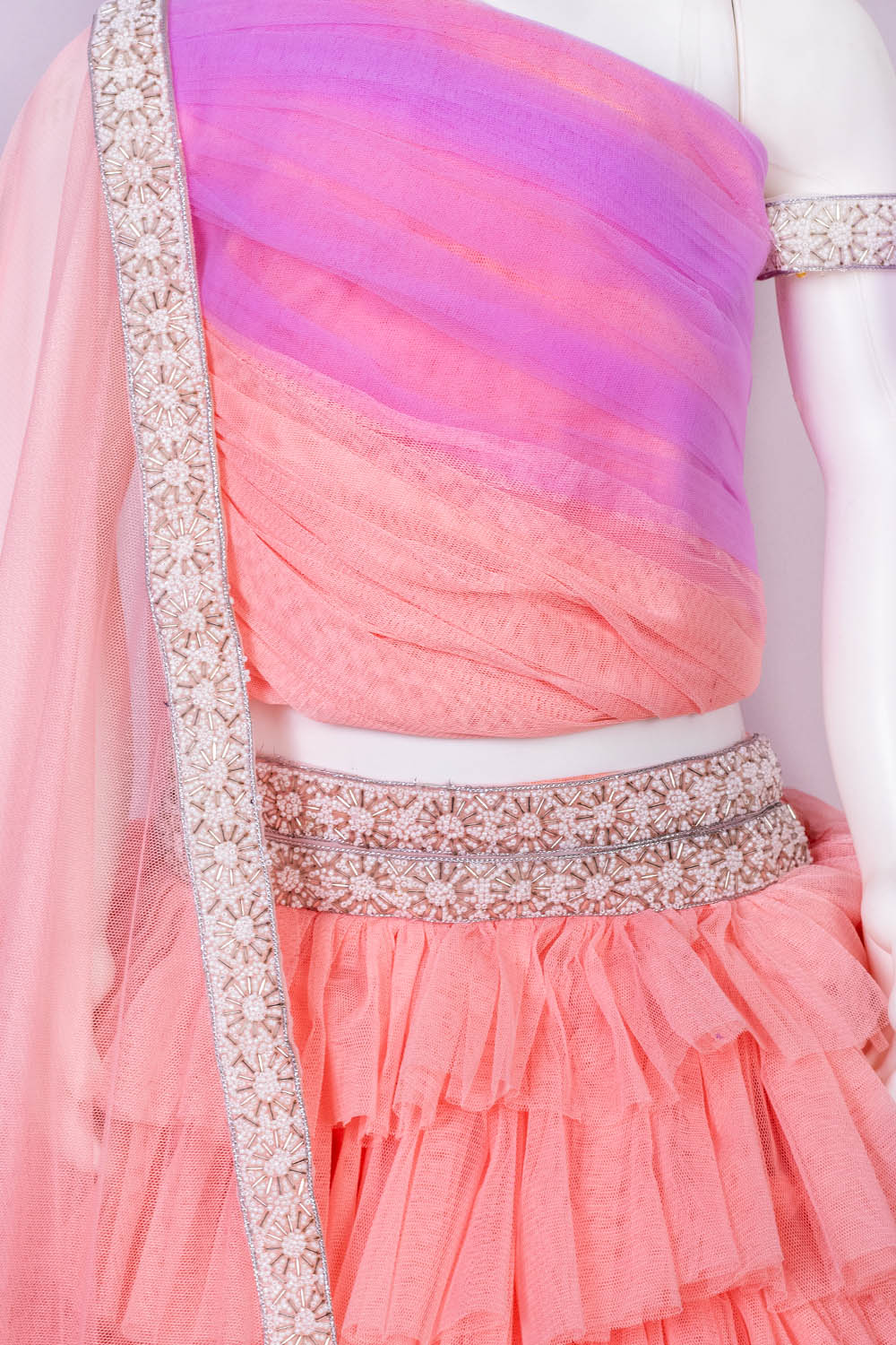 Peach and Lavender Ruffled Lehenga