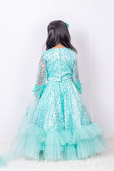 Sky Blue Fully Embroidered Ruffled Lehenga