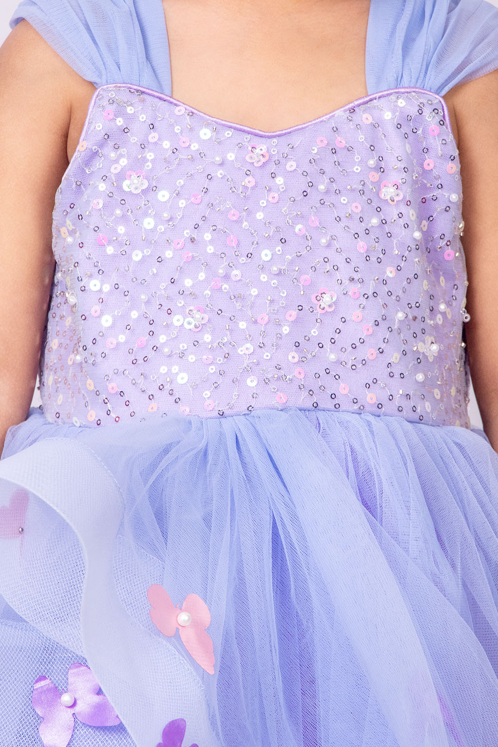 Lavender Frilly Net Gown