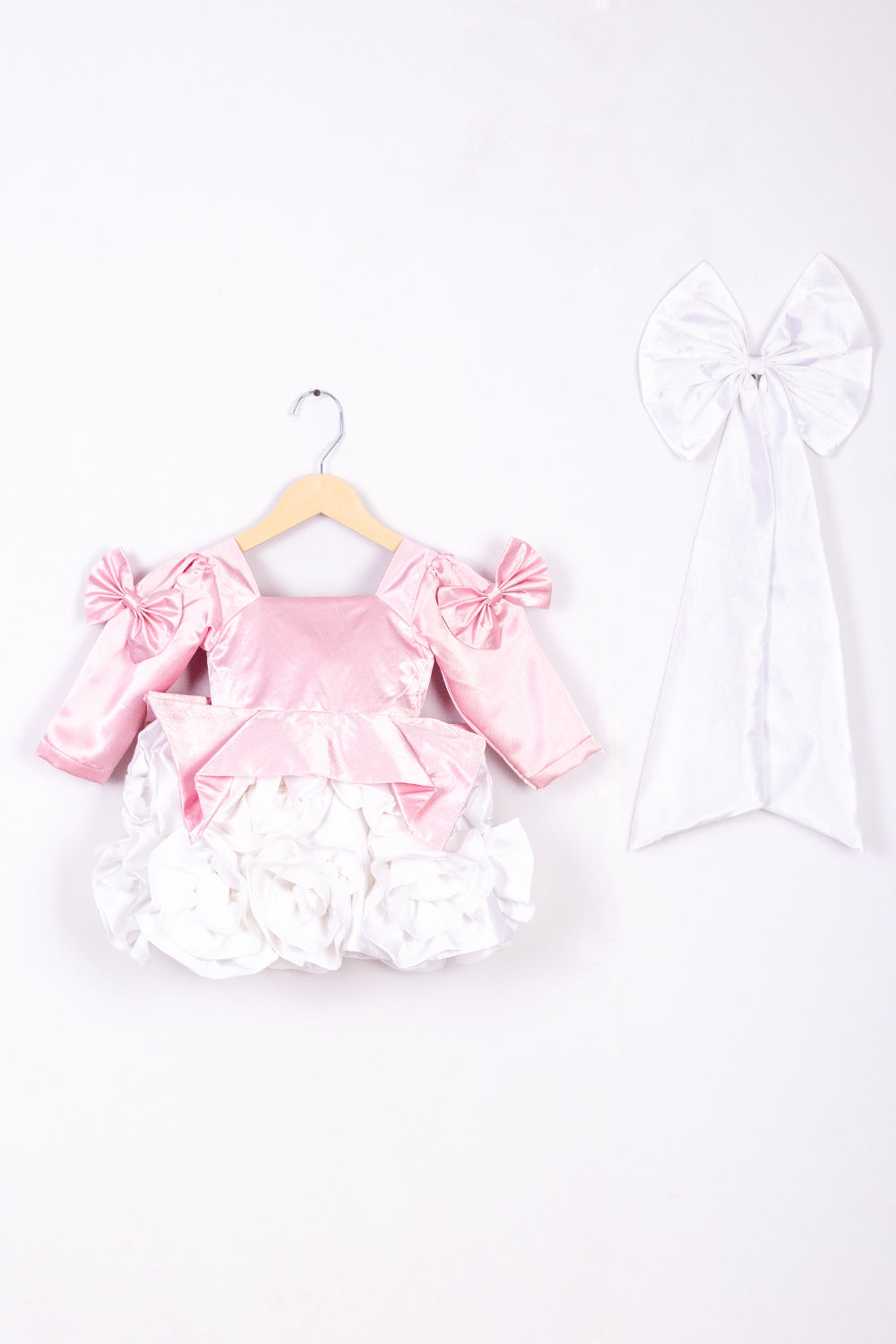 Pink White Satin Rose Dress