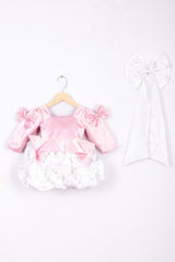 Pink White Satin Rose Dress