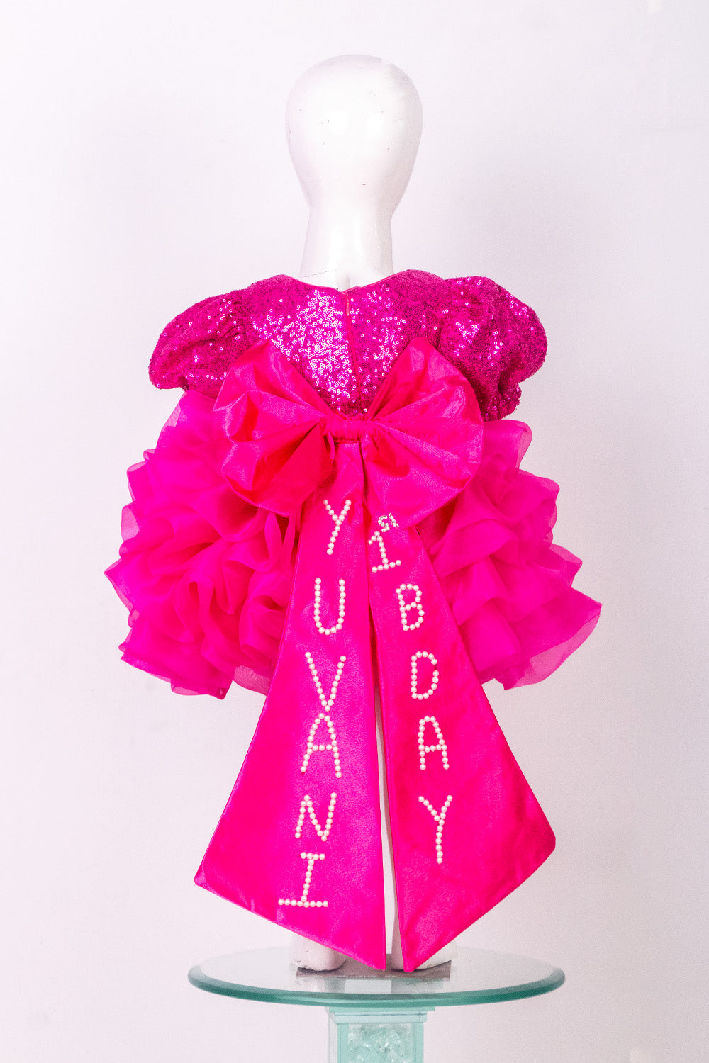 Hot Pink Sequins and Organza Barbie Dress with Customized Name