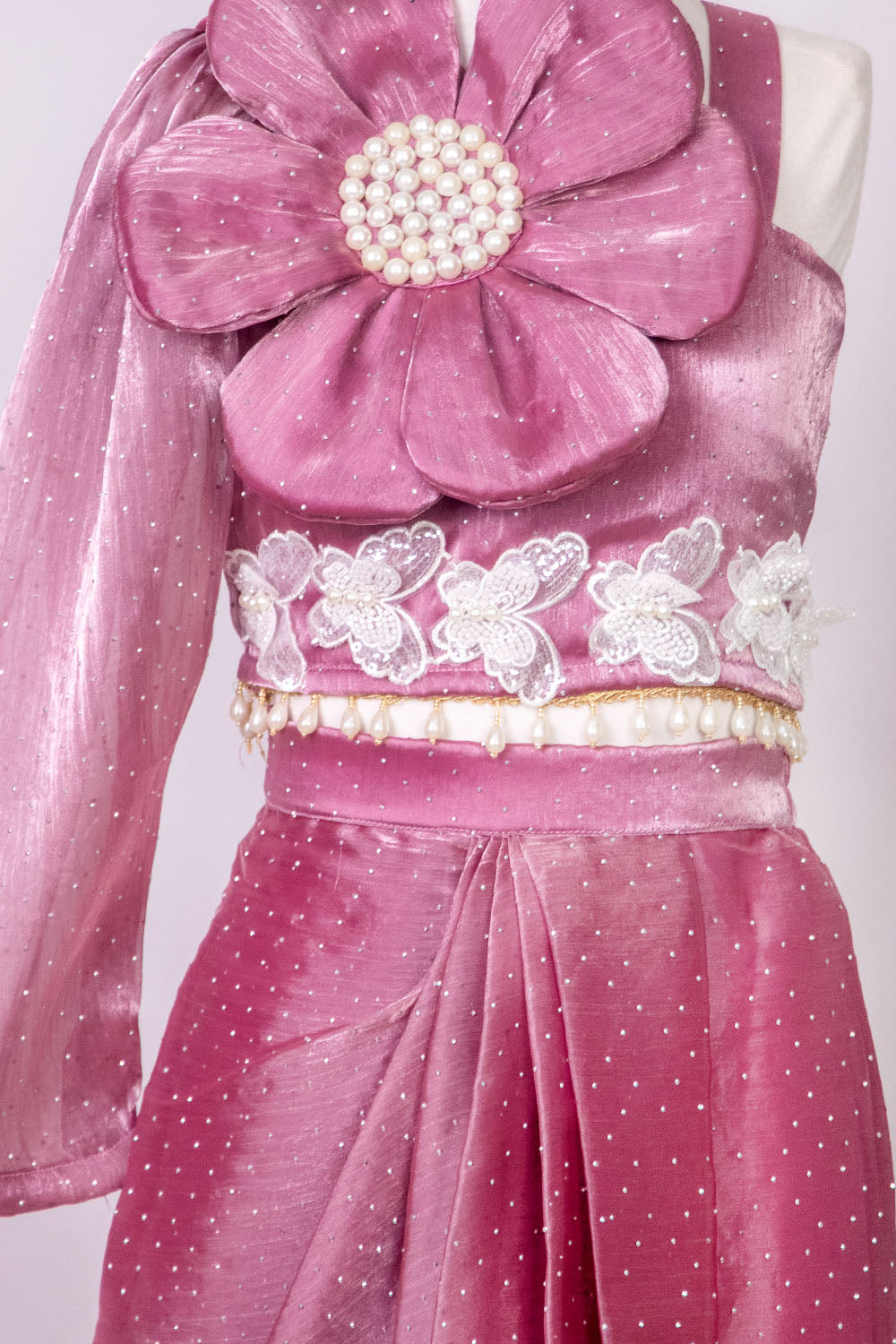 Onion Pink Organza Dhoti Coord Set