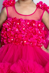 Magenta Heavily Ruffled Barbie Dress with long Sleeves