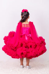 Magenta Heavily Ruffled Barbie Dress with long Sleeves