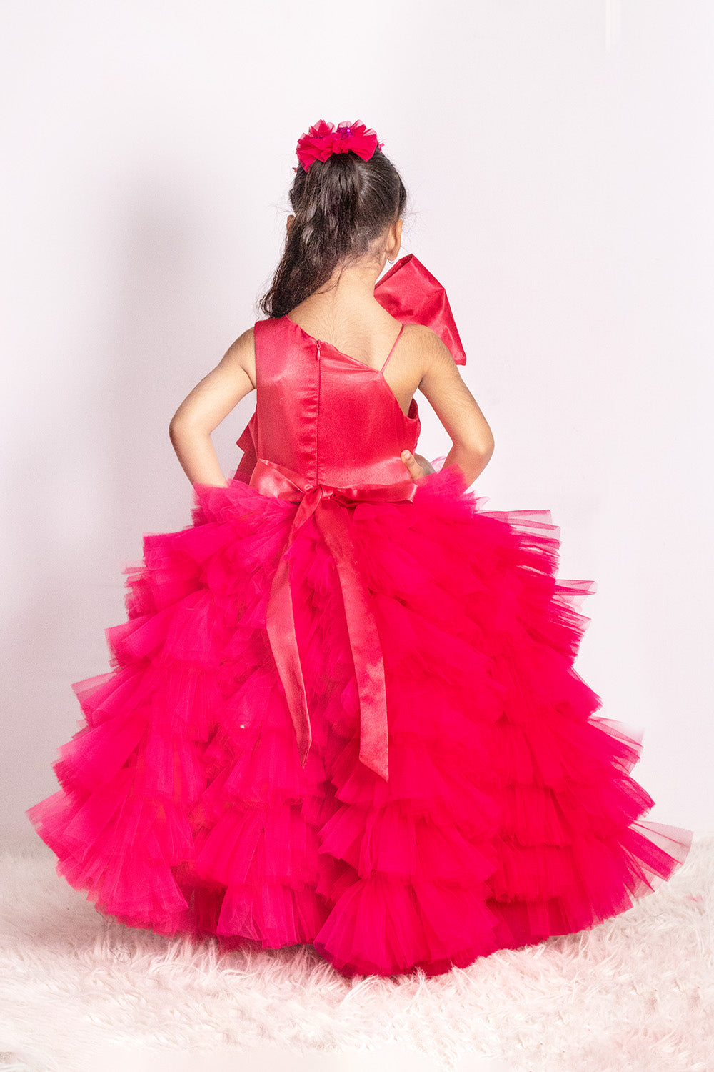 Magenta Heavy Flared Barbie Gown with Big Bow