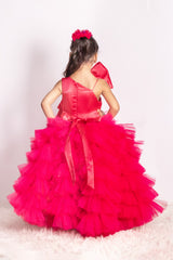 Magenta Heavy Flared Barbie Gown with Big Bow