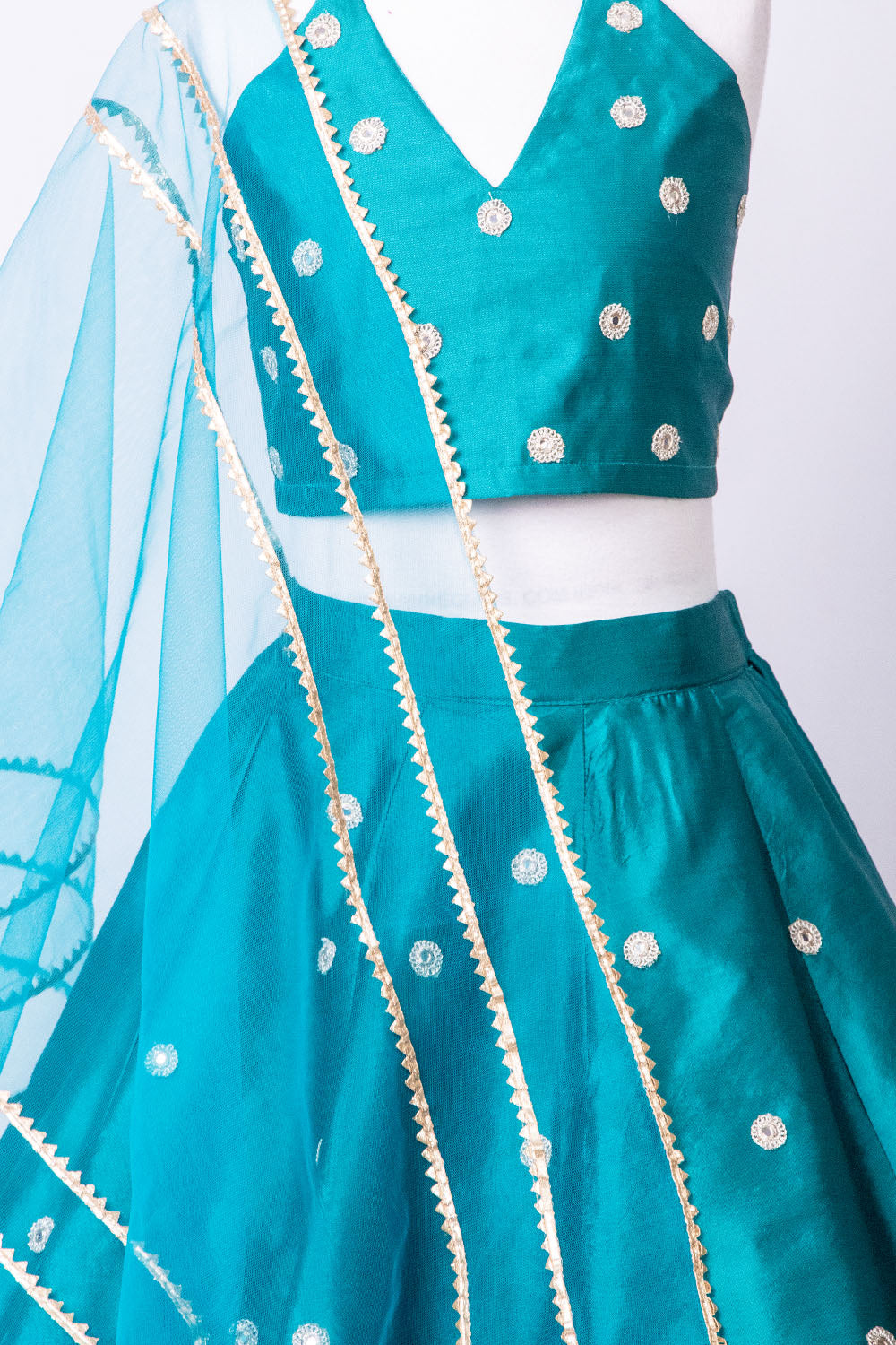 Stylish Teal Blue Silk Lehenga