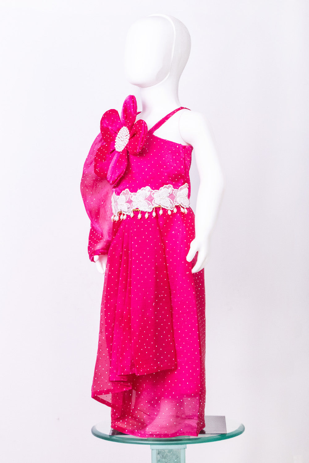 Hot Pink Organza Dhoti Coord Set