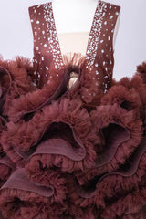 Chocolate Brown Heavy Ruffled Gown