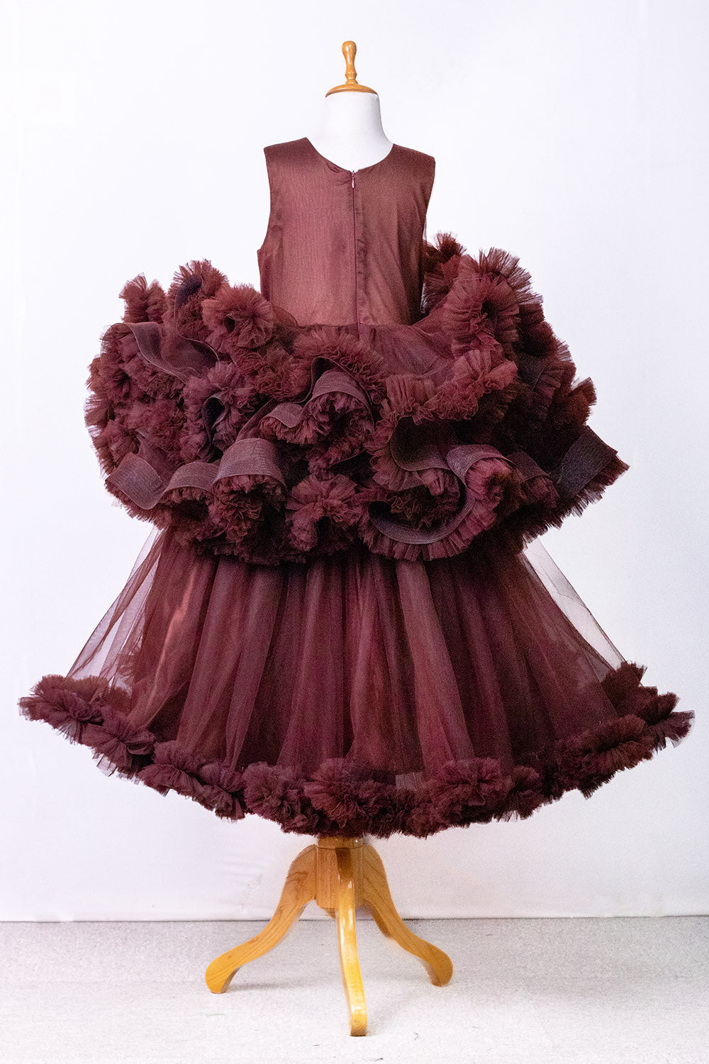 Chocolate Brown Heavy Ruffled Gown