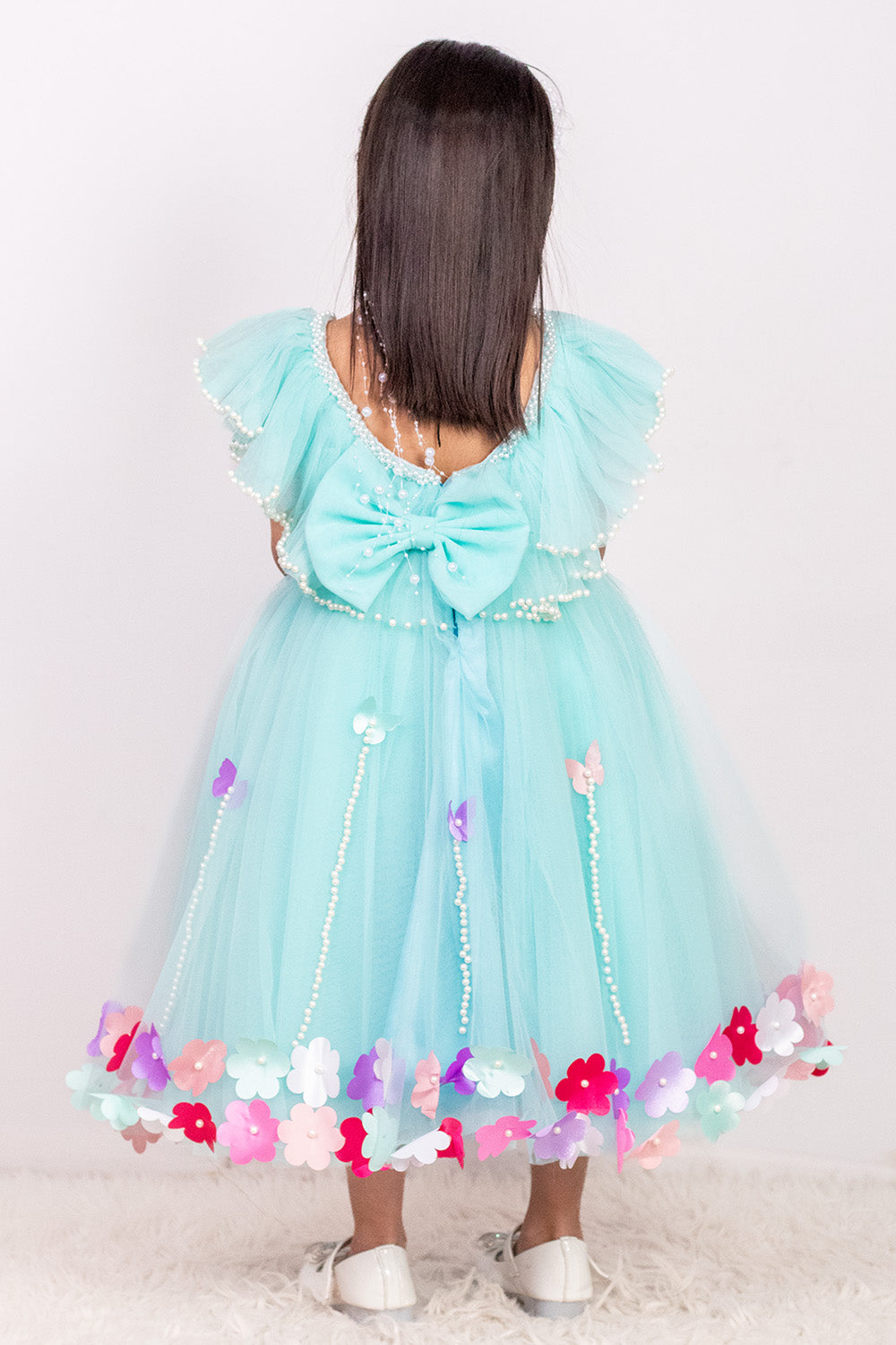 Sky Blue Flower and Pearls Dress