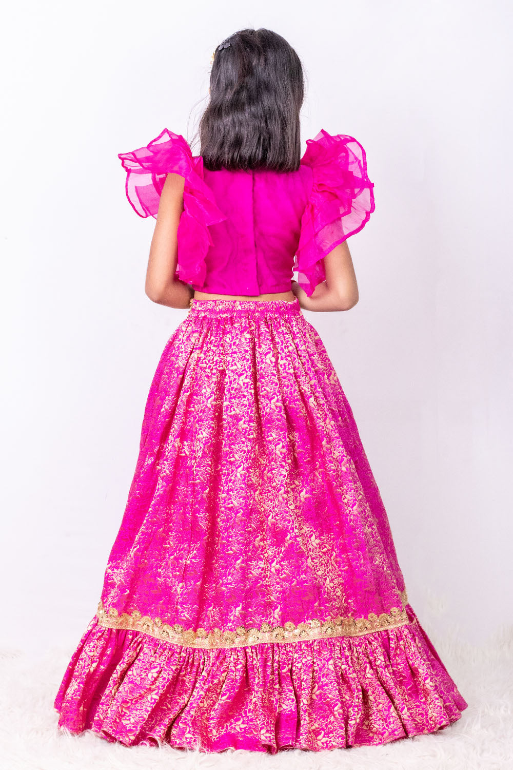 Hot Pink Brocade Skirt Top Set