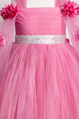 Onion Pink Elongated Flowers Sleeves Gown
