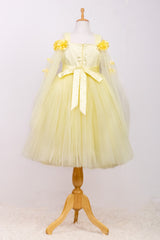 Lemon Yellow Elongated Flowers Sleeves Gown