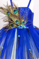 Peacock Theme Sleeveless Dress with Trail