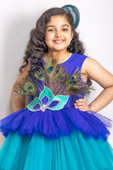 Royal Blue Peacock Theme Short Dress