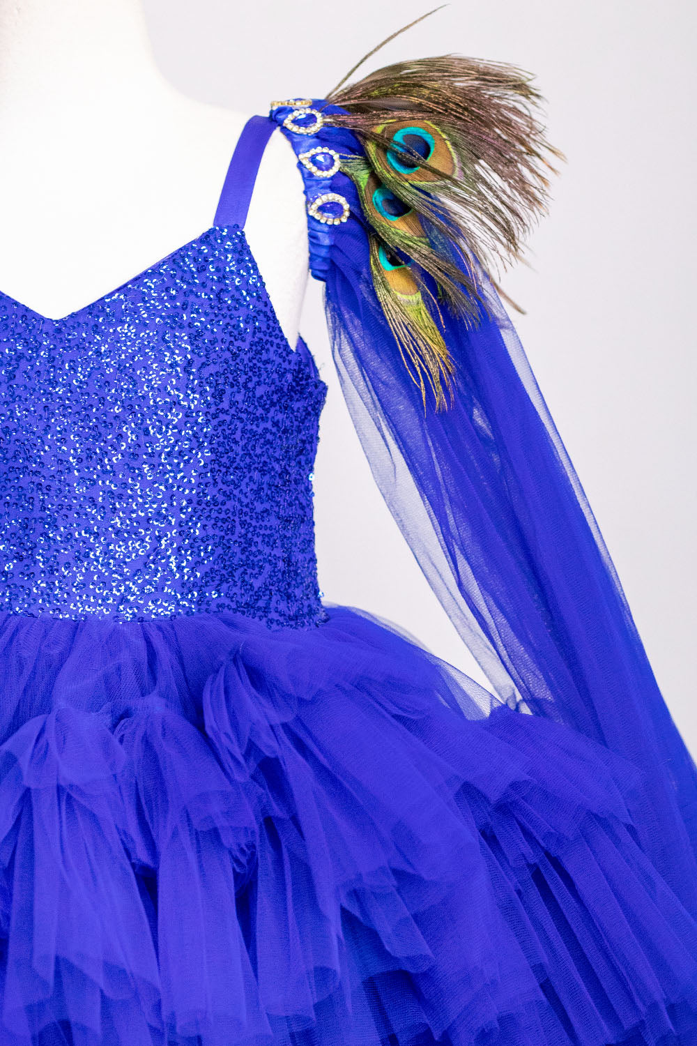 Royal Blue Long Sleeves Peacock Dress