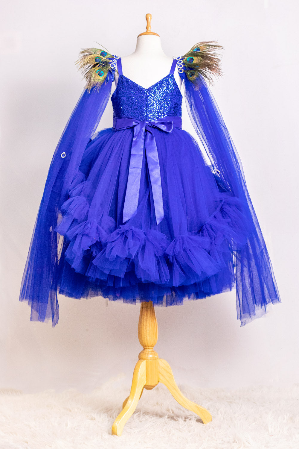 Royal Blue Long Sleeves Peacock Dress
