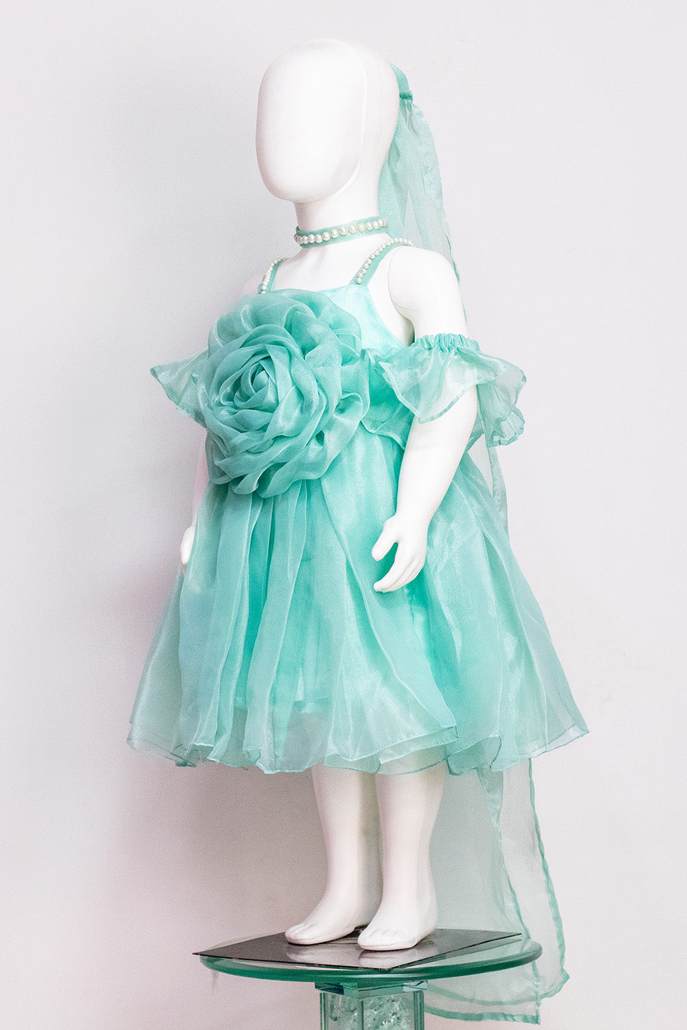 Sea Green Organza Rose Dress