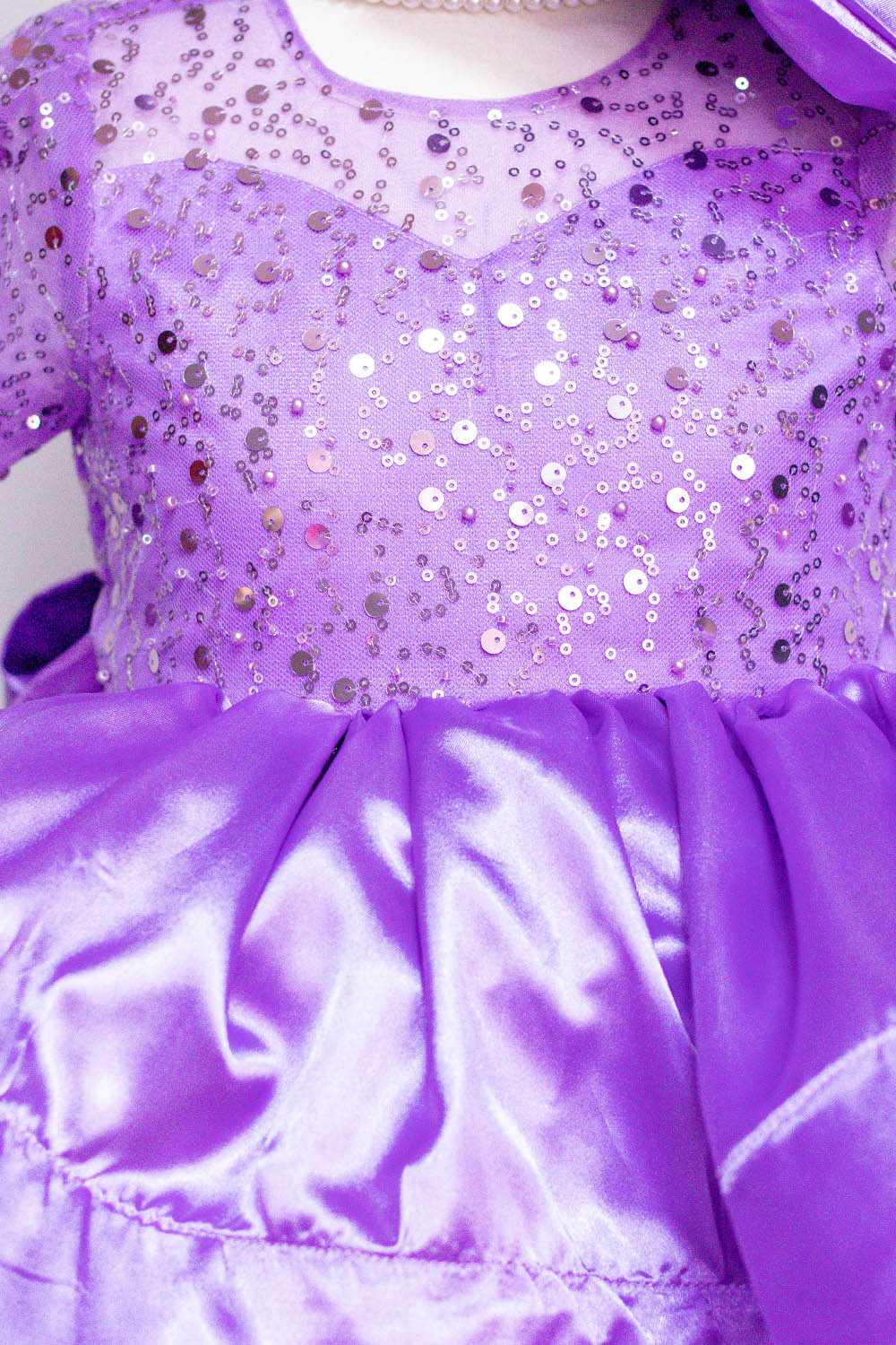 Lavender Ruffled Dress With Long Trail
