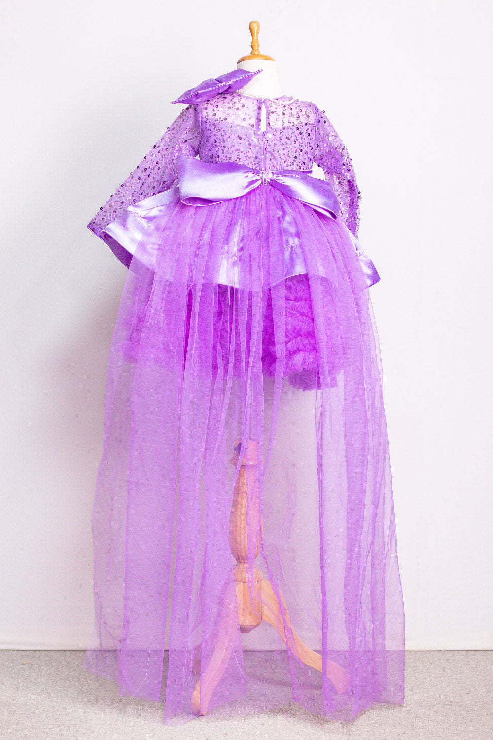 Lavender Ruffled Dress With Long Trail