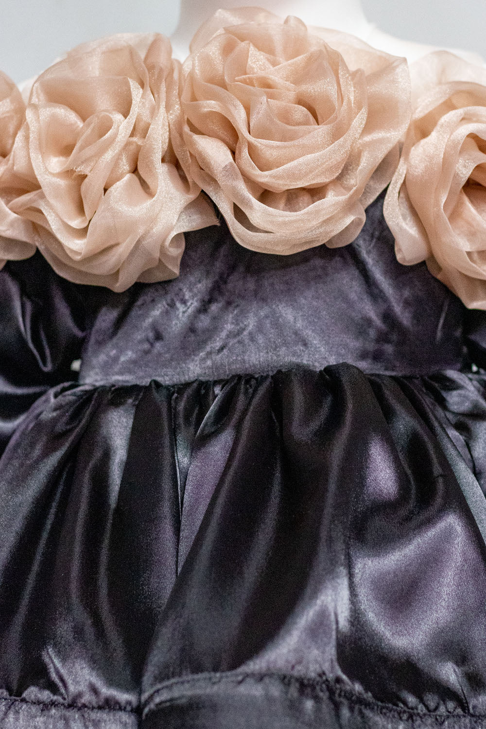 Black Satin and Organza Flower Dress