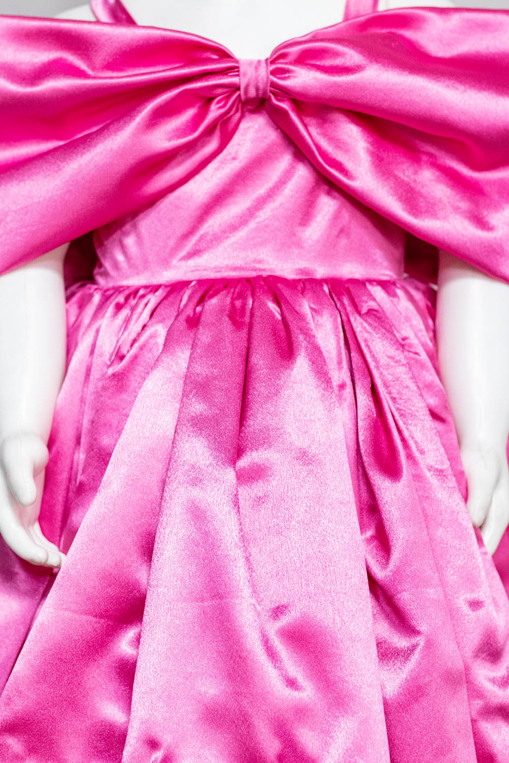 Pink Satin Off Shoulder Dress