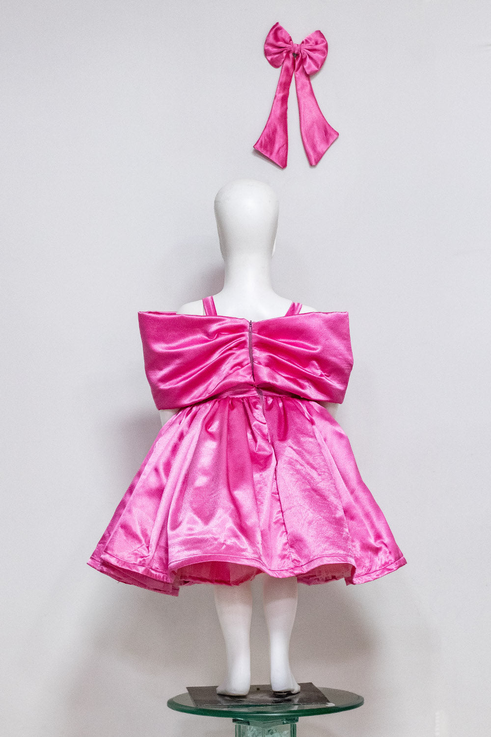 Pink Satin Off Shoulder Dress
