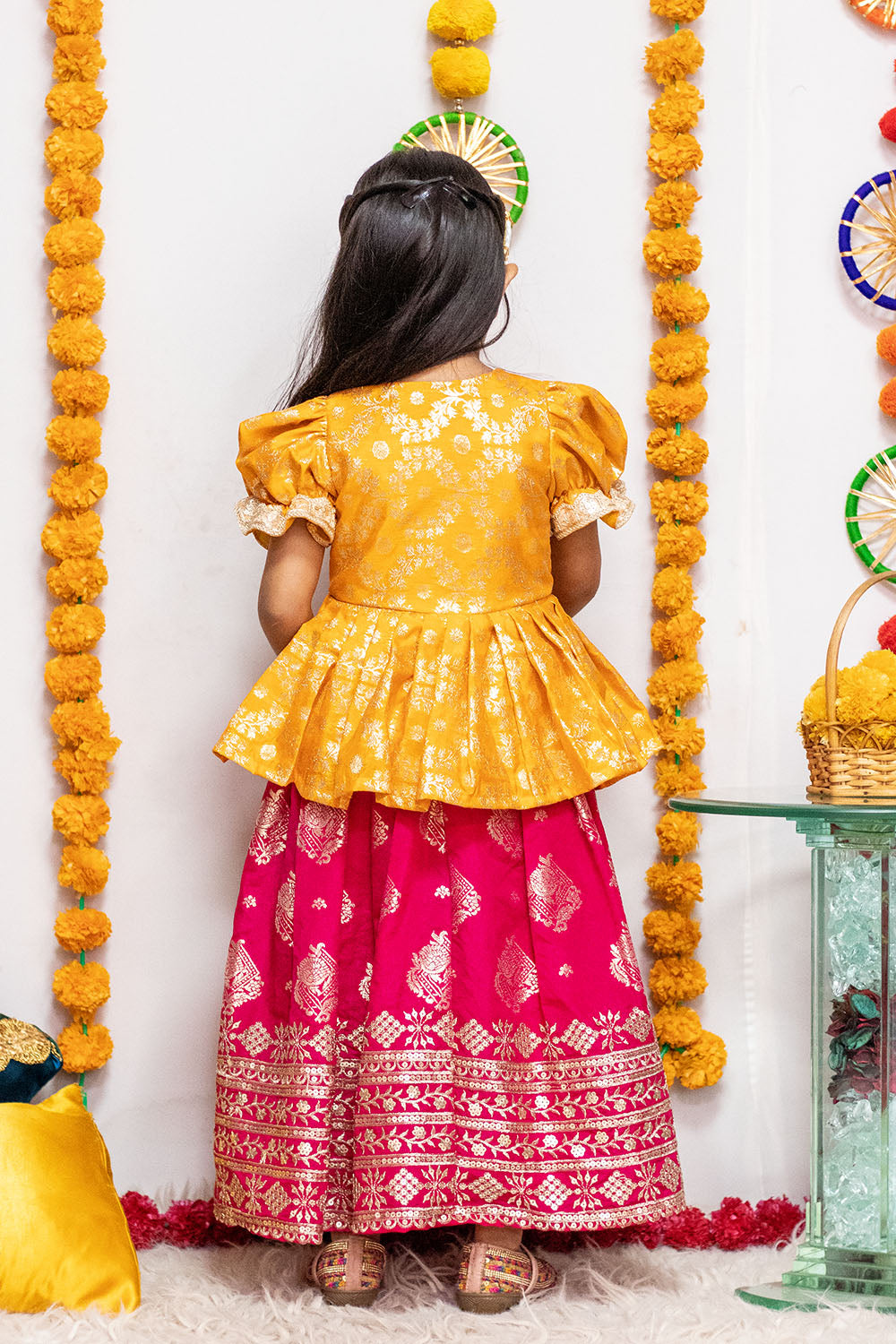 Pink Yellow Anarkali with Jacket