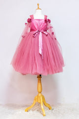 Onion Pink Long Flowers Sleeves Gown