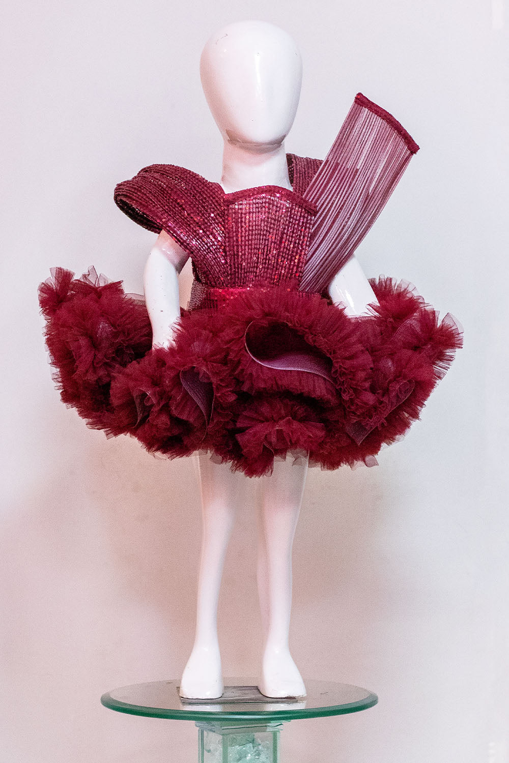 Maroon Princess Theme Ruffled Dress
