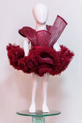 Maroon Princess Theme Ruffled Dress