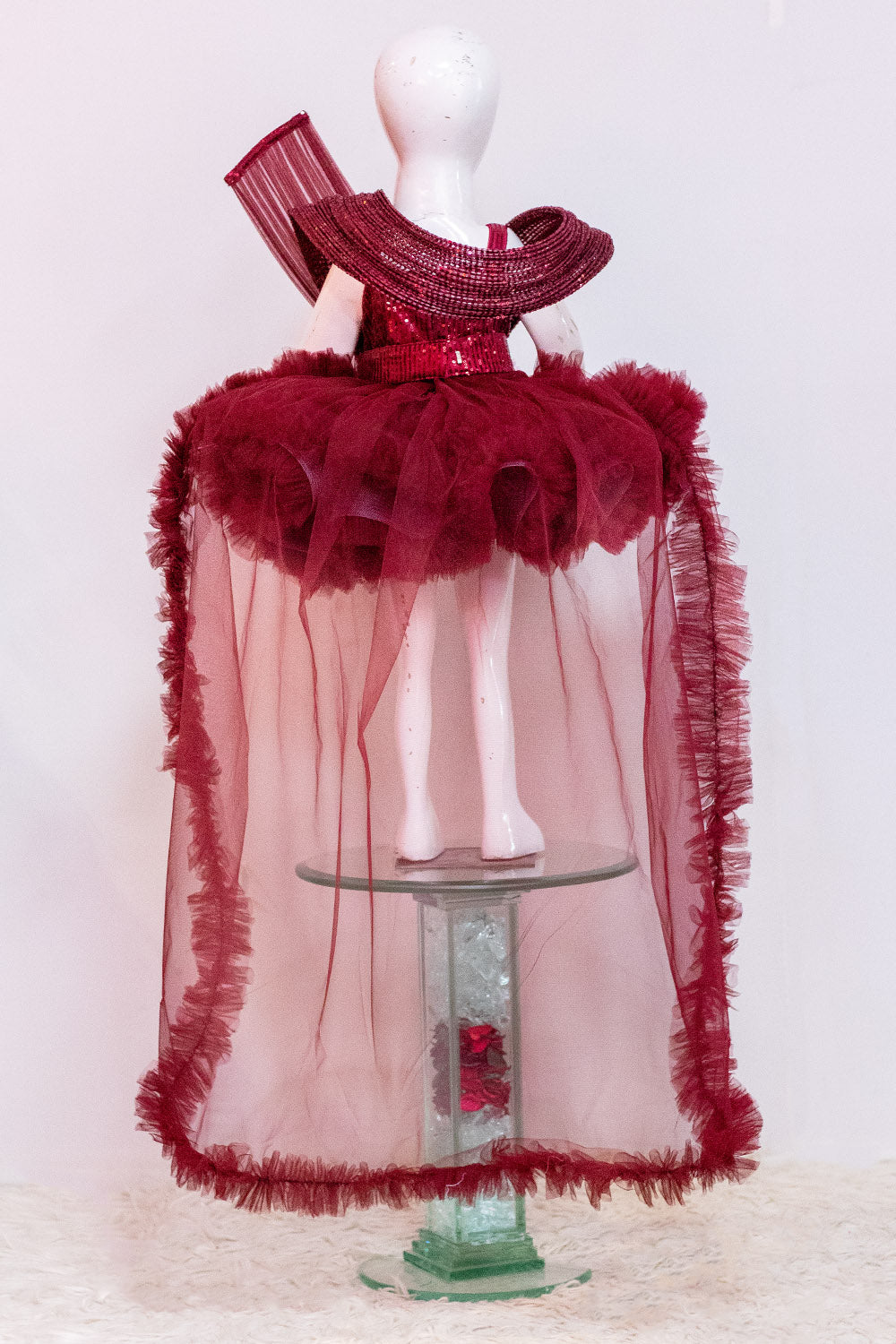 Maroon Princess Theme Ruffled Dress