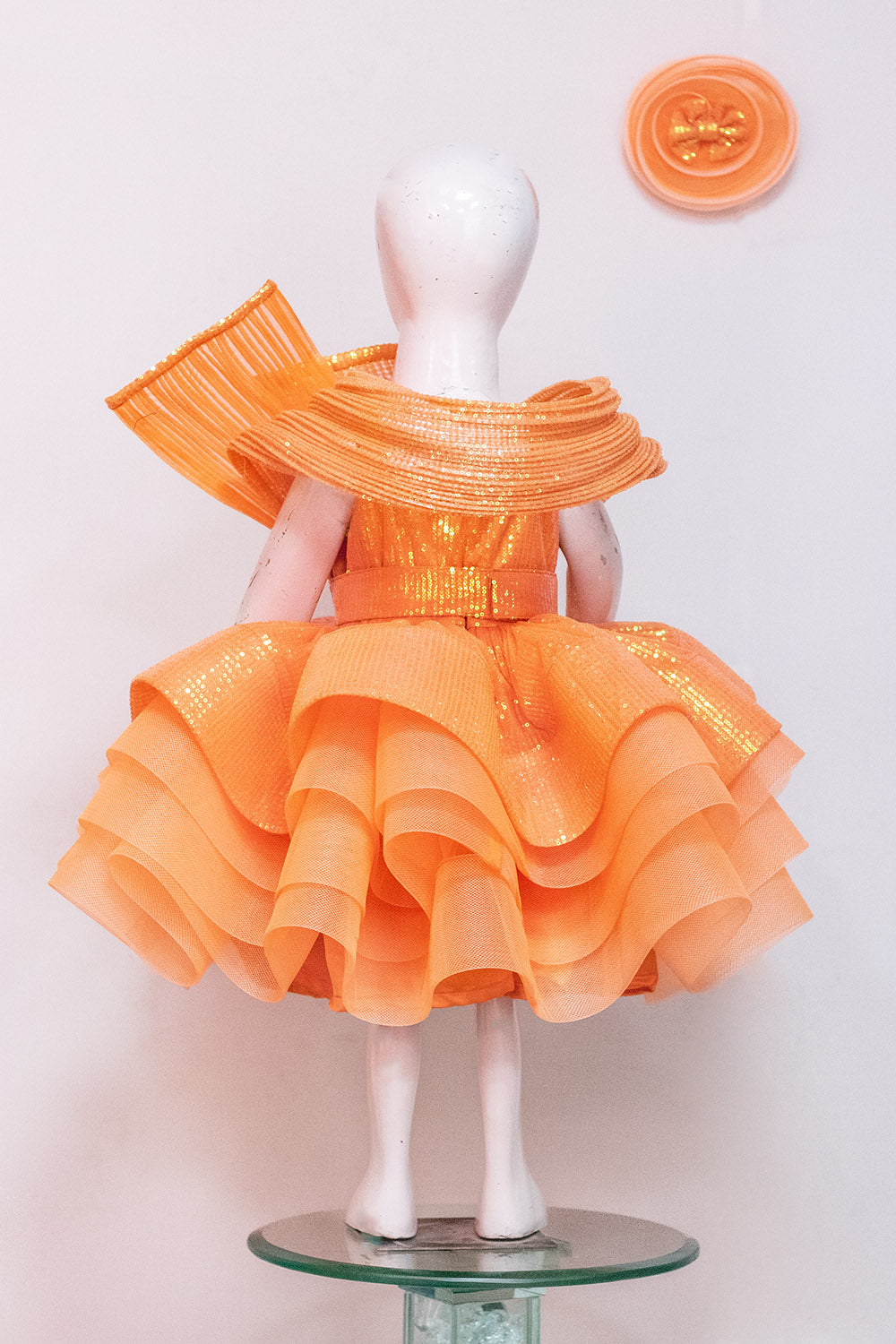 Orange Net and Sequins Princess Dress