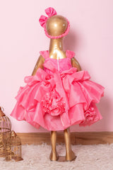 Pink Organza 3D Flower Dress