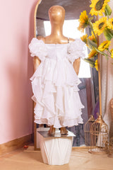 Off White Fandy Organza Ruffled Kid Gown