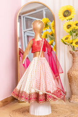 White Pink Brocade Kid Lehenga