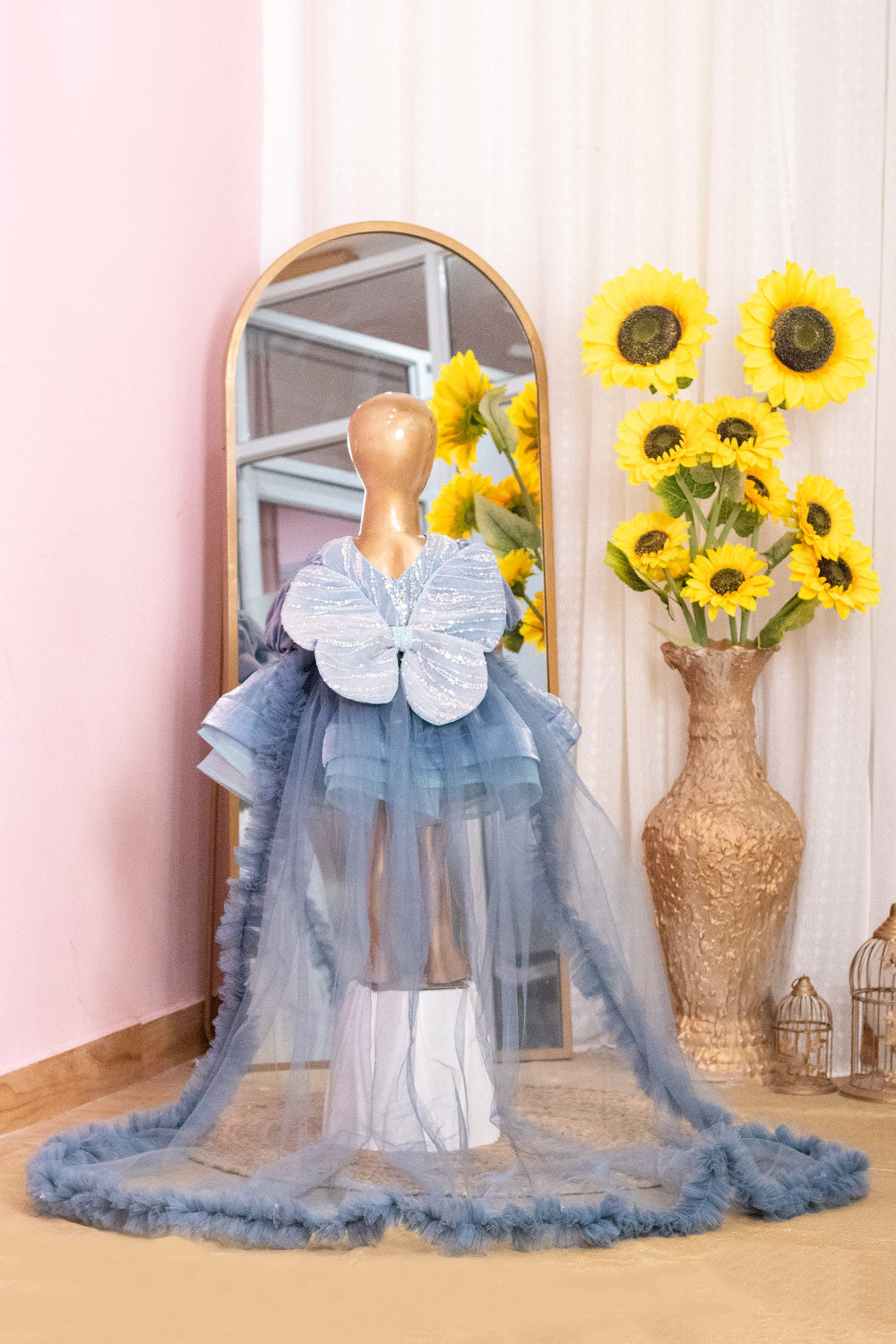 Grayish Blue Butterfly Organza Dress