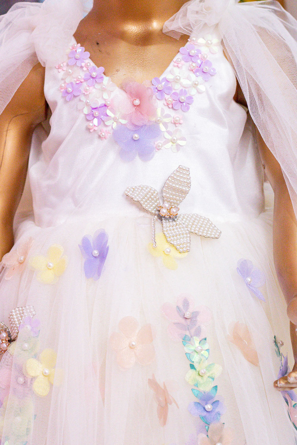 White Net Flower Dress with Handmade Butterflies