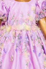 Lavender Hand Embroidered Dress with Back Bow
