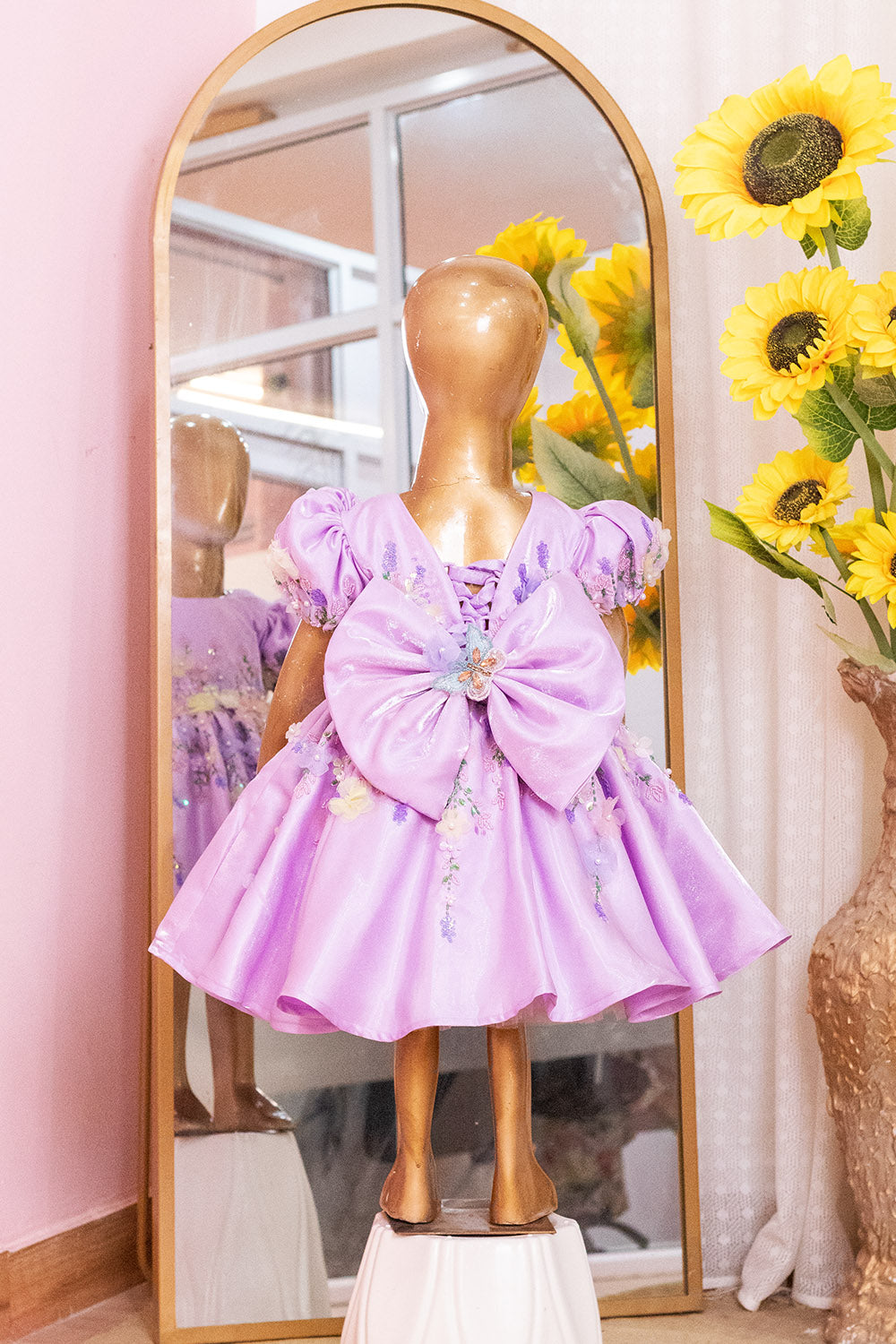 Lavender Hand Embroidered Dress with Back Bow